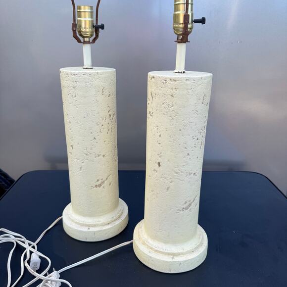 1980's Postmodern Boho Faux Coralstone Plaster Table Column Lamps Pair of 2 - Picture 4 of 8